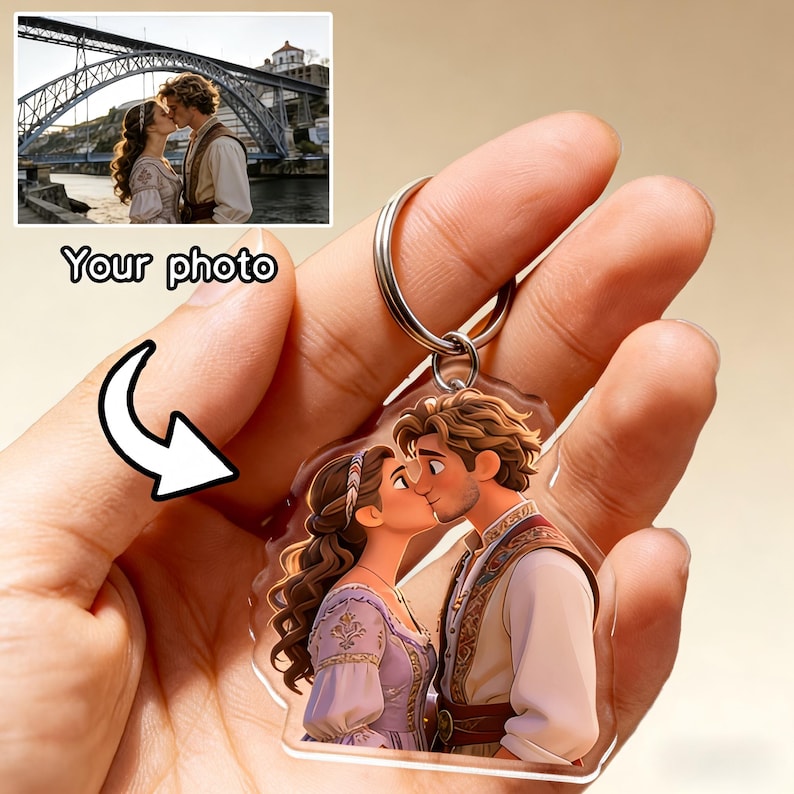 Custom Cartoon Portrait Acrylic Keychain | Personalized Photo to ...