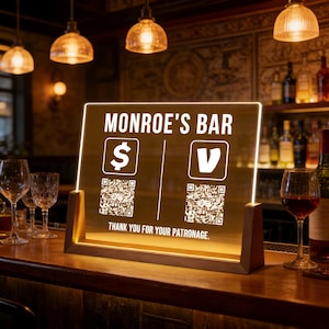 Personalized QR Code Sign for Business, Custom Acrylic QR Display with Stand or LED Base, Scan to Pay, Social Media, WiFi Plaque