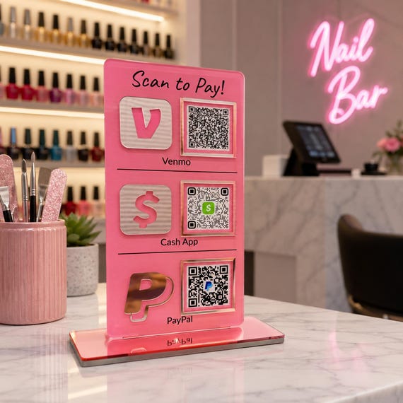 Custom Acrylic QR Code Sign with Venmo Cash App PayPal Social Media Display