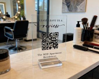 Op maat gemaakt acryl bord met QR-code voor een recensie - Scanbaar recensiebord voor salons, restaurants en hotels | Yelp/Google recensiestandaard