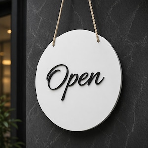3D Aangepast Open Gesloten Bord Omkeerbaar acryl rond bord - Gepersonaliseerde lettertype/kleur metalen letters voor Cafe Boutique Salon Small Business