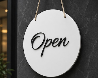 3D Custom Open Closed Sign Reversible Acrylic Round Sign - Personalized Font/Color Metal Letters for Cafe Boutique Salon Small Business