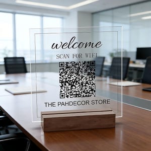 WiFi QR Code Sign with Base, Scan for WiFi Password, Personalized Guest Network Display