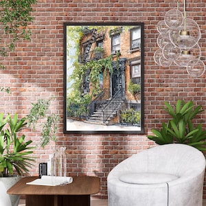 New York City Brownstone Watercolor Print – East Village Architecture Wall Art – NYC Home Decor – Urban Cityscape Illustration