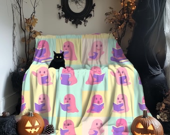 Manta de Halloween con diseño de fantasma pastel, manta de fantasma, diseño de fantasma de libro, manta de Halloween, decoración de verano, fantasmas rosas, regalo para ella, peluche