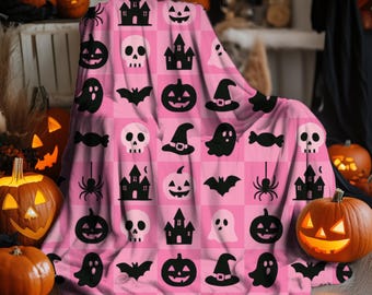 Manta de fantasma rosa, manta de fantasma, manta de Halloween, decoración de verano, verano de fantasmas, regalo espeluznante para ella, manta de Halloween, felpa