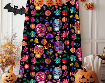 Dia De Los Muertos Blanket, Sugar Skull Blanket, Mexican Throw, DayoftheDead, Dia De Los Muertos Gift, Calaveras, Skeleton Blanket, Mexican