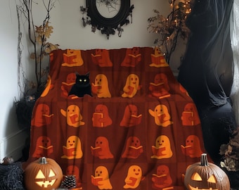 Manta de Halloween con fantasmas, manta de fantasmas, diseño de fantasmas de libros, manta de Halloween, decoración de verano, verano de fantasmas, manta de otoño, felpa
