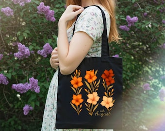 August Birth Month Tote, Gladiolus, Floral Print Canvas Bag, Birth Flower Bouquet, August Birthday Gift for Her, August Birth Flower, August