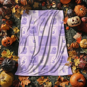 Halloween Blanket with Purple Ghosts, Ghost Throw Blanket, Book Ghost Design, Halloween Throw, Summerween Decor, Pastel Ghost