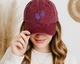Embroidered Purple Ghost Vintage Dad Hat, Emo Hat, Halloween Baseball Cap, Halloween Gift, Couples Halloween, Summerween Hat, Emo Gift