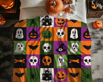Manta vintage de Halloween, manta morada de fantasma, decoración de fantasmas veraniegos, verano de fantasmas, manta de fantasmas adorable