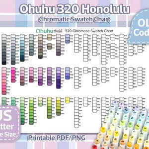 Ohuhu 320 Honolulu Marker Color Chart, Printable US Letter PDF & PNG, Printable Color Chart, Color Chart, Ohuhu Markers, Swatch Chart, Ohuhu