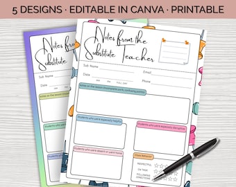 Substitute Note for Classroom Teachers & Subs | PDF and Editable Template