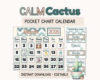 Calm Classroom Calendar Display | Pocket Chart Cards, Weather Station, Editable Calendar Set