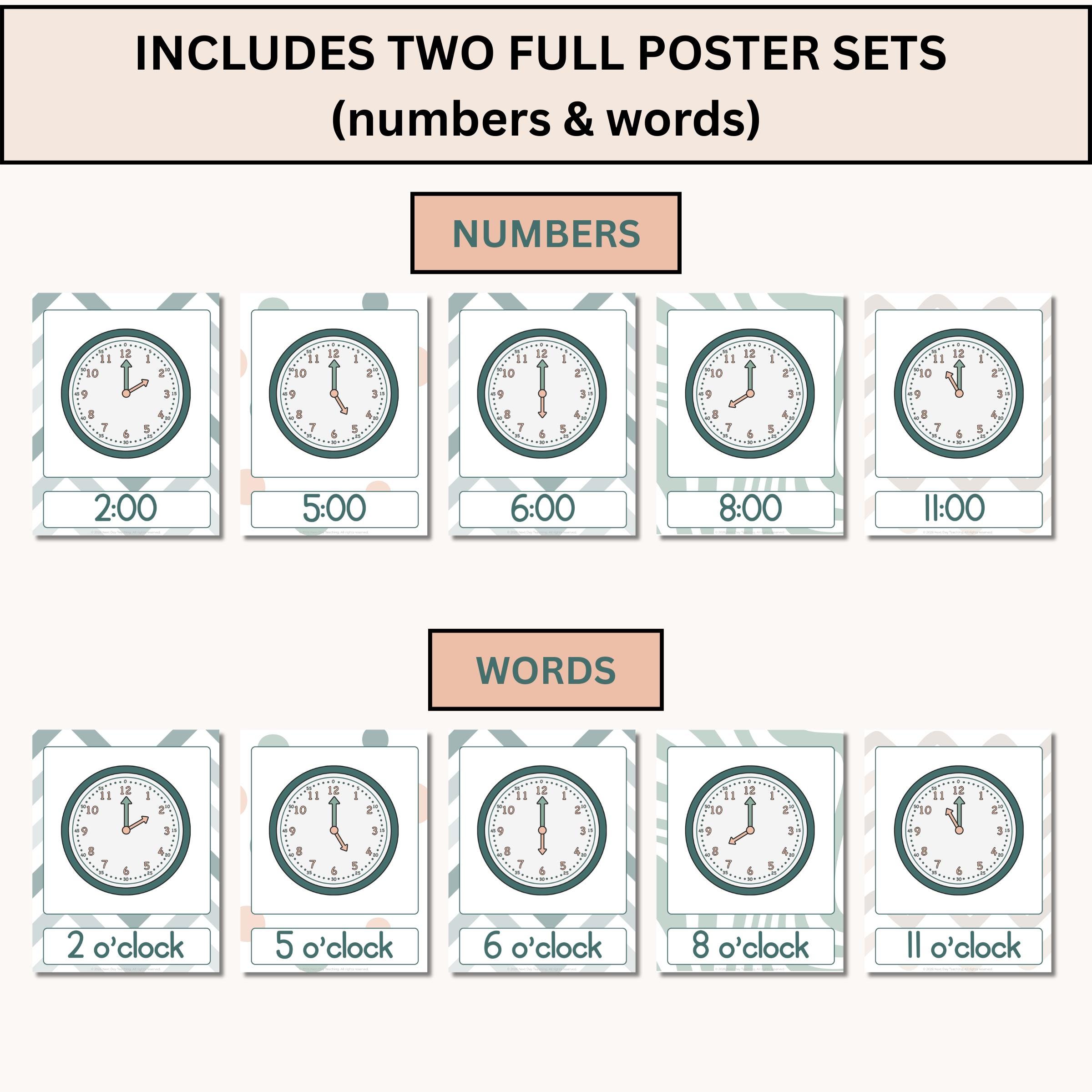 Time Posters for Classroom | Hour Clock Display for Calm Math Decor ...