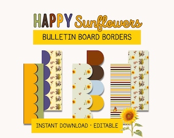 Bulletin Board Borders Kit, Happy Sunflowers Classroom Decor, Printable Classroom Setup