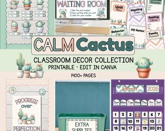 Calm Cactus Classroom Decor Bundle Neutral Printable Middle School Classroom Setup
