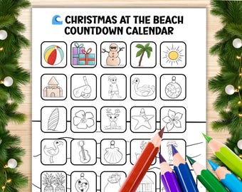 Tropical Christmas Coloring Advent Calendar for Kids (Digital Download)