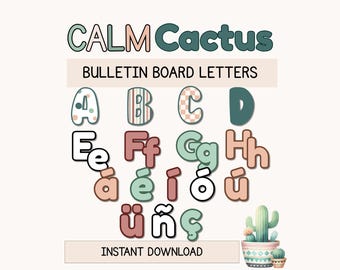 Bulletin Board Letters Kit, Calm Cactus Classroom Decor, Printable Alphabet Set