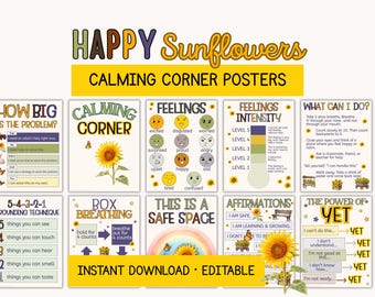 Calm Corner Classroom Posters | Editable Sunflowers Calming Strategies for Kids
