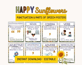 Parts of Speech & Punctuation Posters | Grammar Posters for ELA Classrooms