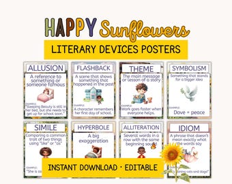 Figurative Language & Literary Devices Posters | ELA Sunflower Classroom Decor Set