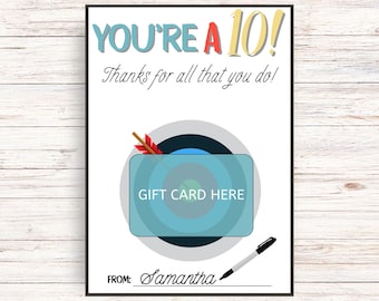 Printable Archery Gift Card Holder - "You're a 10" Thank You Card