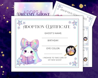 Adopt a Dreamy Ghost | Iridescent Pastel Halloween Printable Favor | Friendly Ghost Adoption Kit