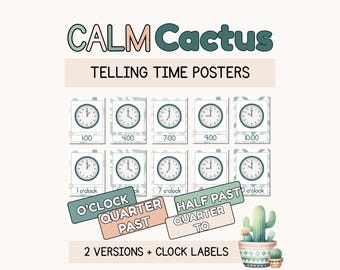 Time Posters for Classroom | Hour Clock Display for Calm Math Decor