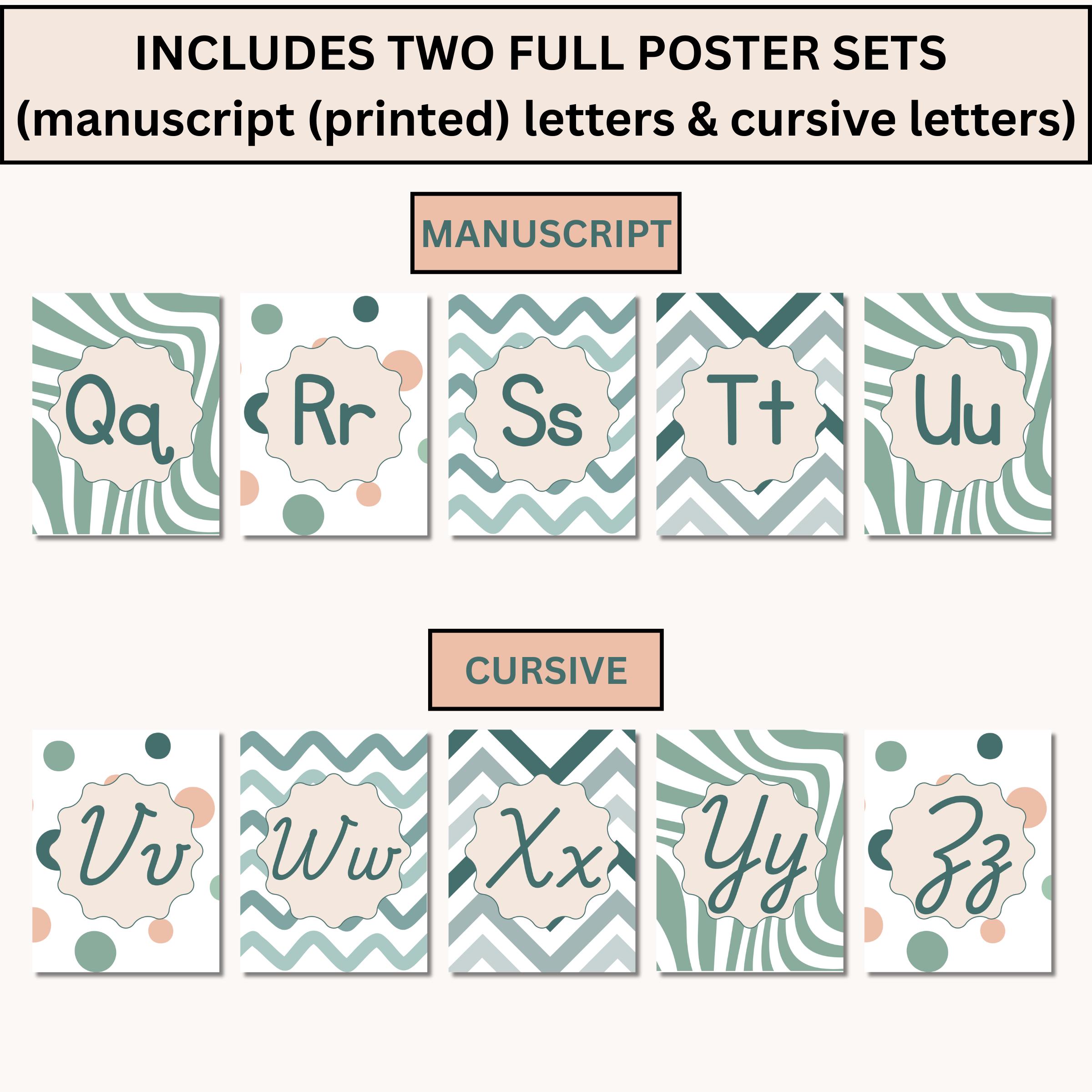 Calm Classroom Alphabet Posters | Print and Cursive Letter Display - Etsy