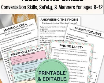 Kids Phone Skills Printable | Life Skills Activity | Telephone Etiquette Guide PDF