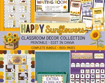 Happy Sunflowers Classroom Decor Bundle | Printable + Editable Neutral Plant Theme