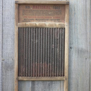 Vintage National Washboard Co. No. 1801 – 1920s Glass & Wood Laundry Board – 24” Tall Farmhouse Wall Décor, Antique Laundry Room Display