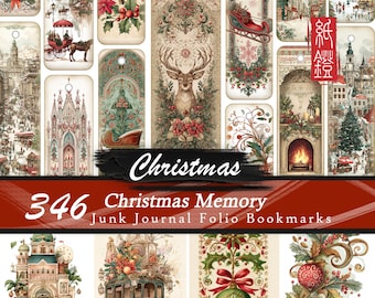 Christmas Junk Journal Folio Bookmark Bundle,Digital junk journal supplies Printable Christmas tag Ephemera Xmas Folio Kits Winter clipart