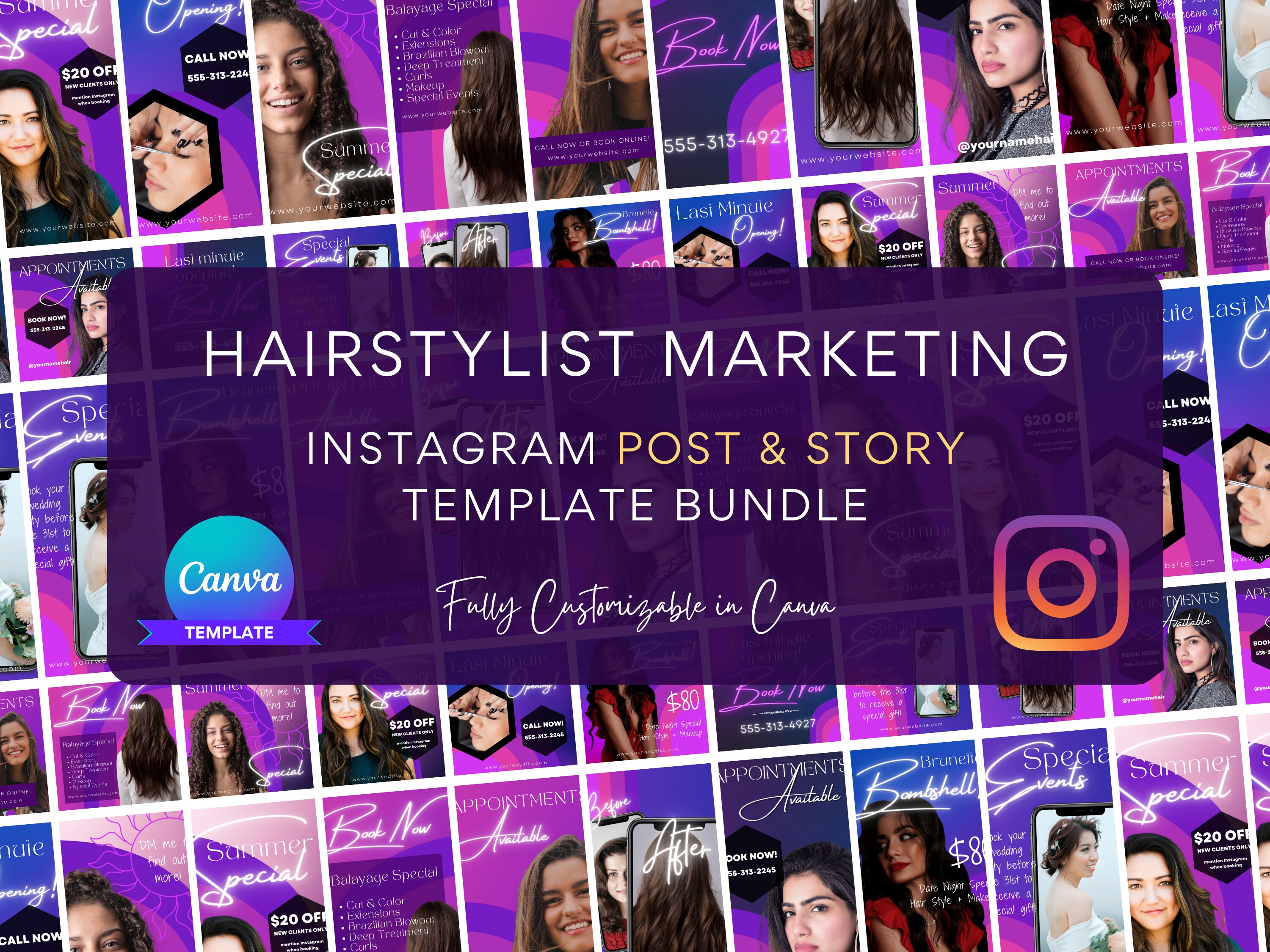 Hairstylist Instagram Template Bundle for Canva Makeup Etsy