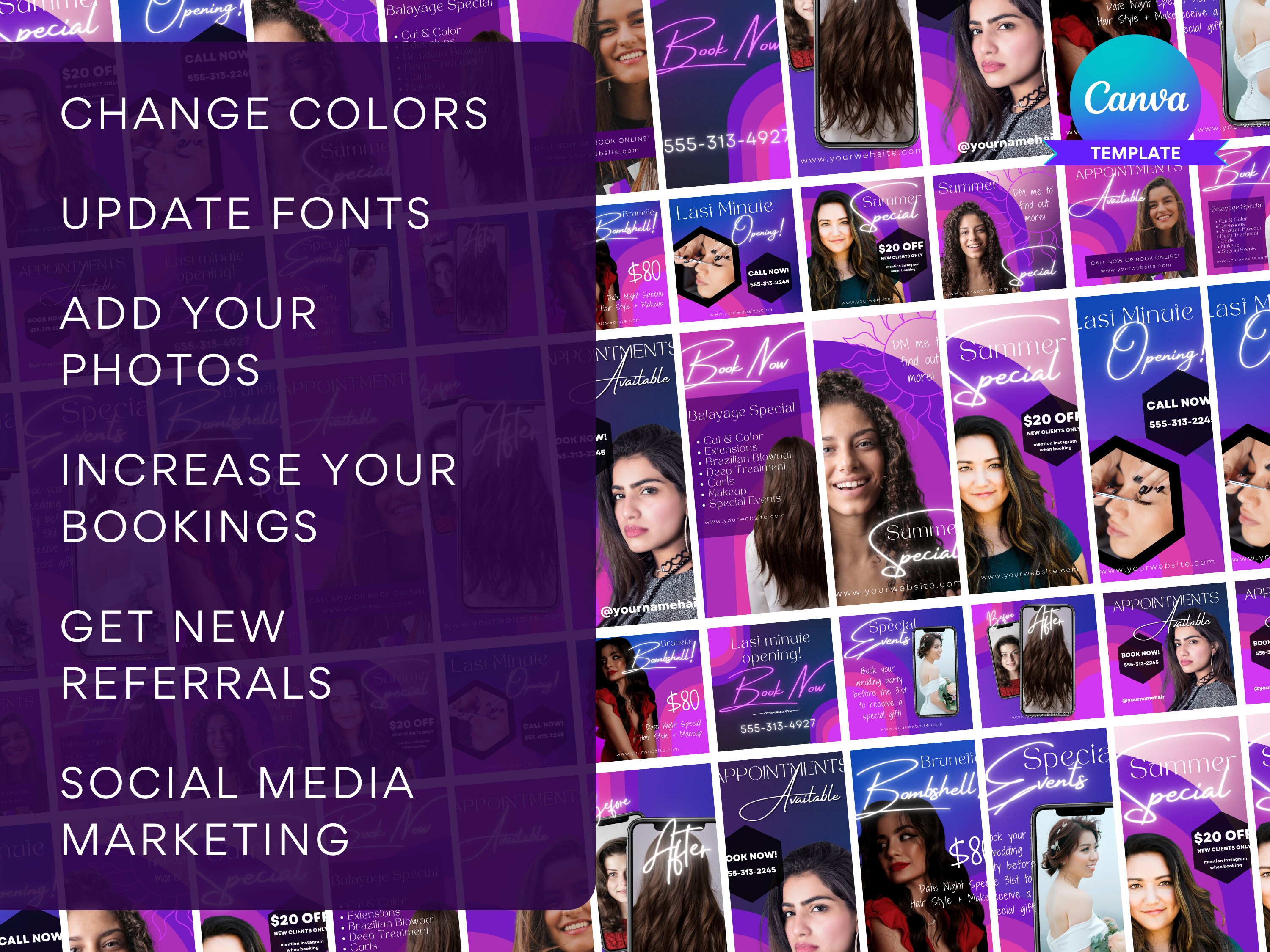 Hairstylist Instagram Template Bundle for Canva Makeup Etsy