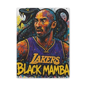Kobe Bryant Black Mamba Graffiti Art: Lakers Canvas Wall Decor
