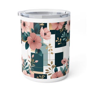 Floral Insulated Coffee Mug | Personalized Drinkware, Gift for Her, Cute Coffee Cup, Flower Design, Kitchen Decor