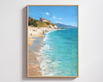 Lámina con escena de playa turquesa: Paisaje marino mediterráneo de verano (descarga digital)