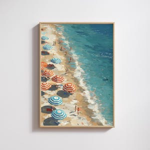 Colorful Beach Umbrella Wall Art – Coastal Summer Painting, Vibrant Ocean Shore Print, Mediterranean Seaside Decor (Digital Download)