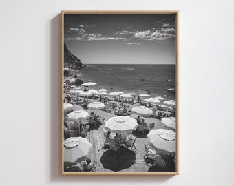 Positano Beach Photography Print: Black and White Italian Seaside (Digital Download)