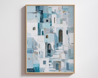 Santorini Coastal Print: Abstract Mediterranean Architecture (Digital Download)