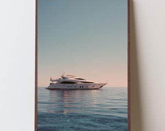 Minimalist Yacht Print: Coastal Blue Sea Photography (Digital Download
