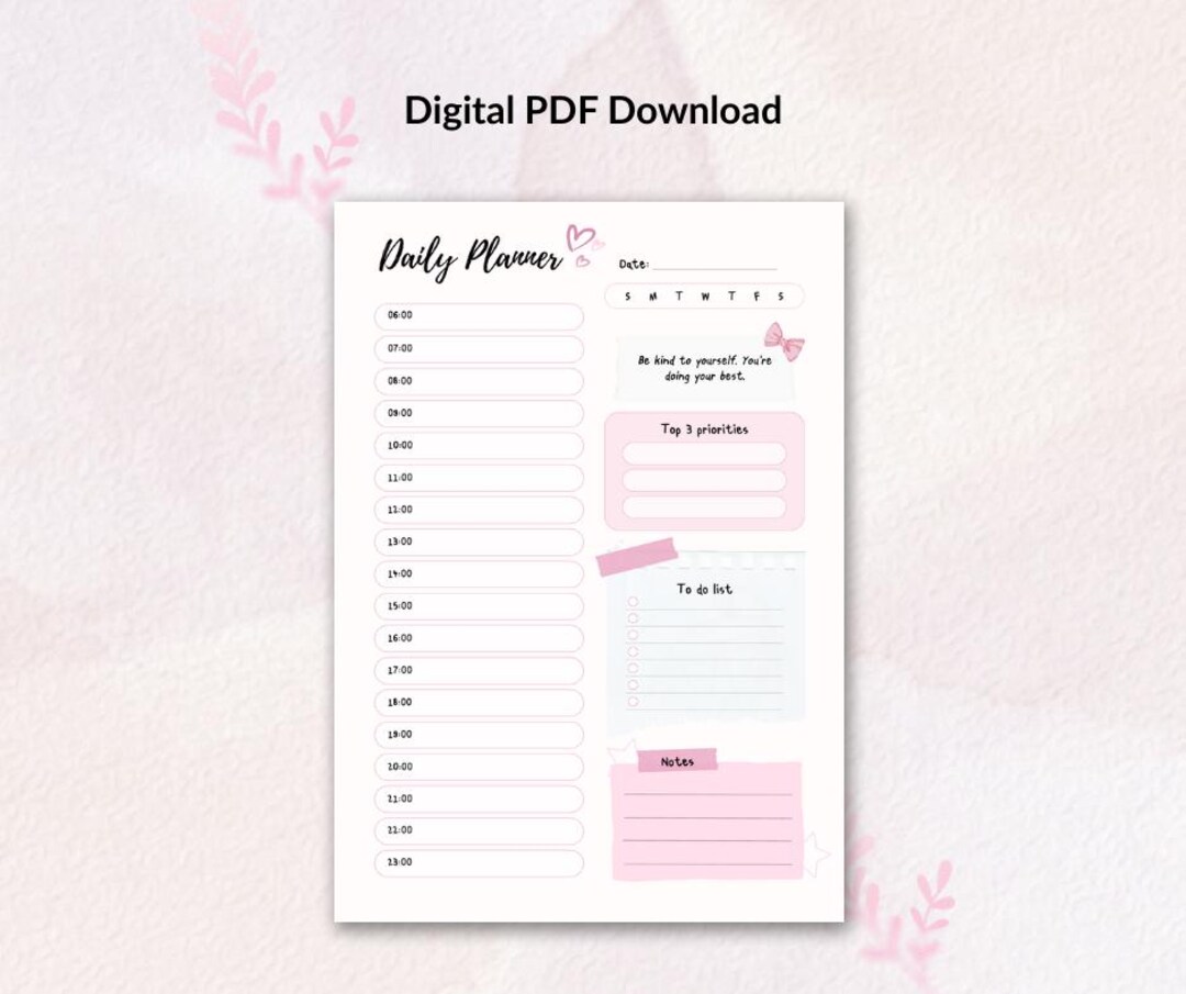 Daily Planner Printable – Cute Pink Schedule Organizer, to Do List, Top ...