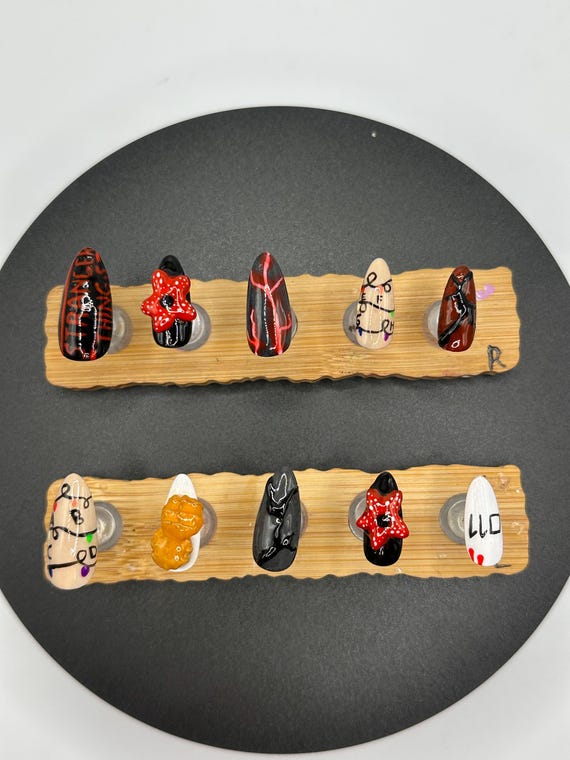 Stranger Things Inspired Press-On Nails | Handmade Horror 3D Nail Art Set