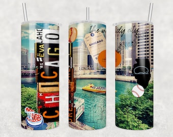 Chicago Tumbler Wrap for Sublimation Skinny Tumbler, Chicago Illinois Tumbler Wrap, Windy City Sublimation Tumbler Transfer, Chicago Pizza