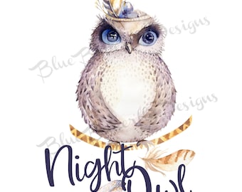 Night Owl PNG, Baby Clothes Sublimation Design (Digital Download)
