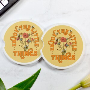 Retro Floral Car Coasters, Enjoy The Little Things Design
