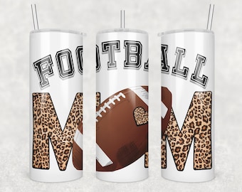 Football Mom Leopard Wrap for Sublimation Skinny Tumbler,  Football Mom Sublimation Transfer, Leopard, 20oz Straight 30oz Straight, CF